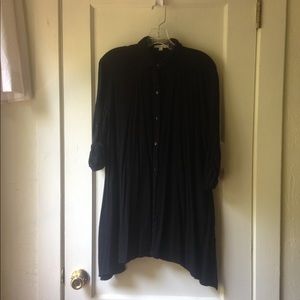 Acemi Black Soft Button Up Tunic Tie Belt Pockets